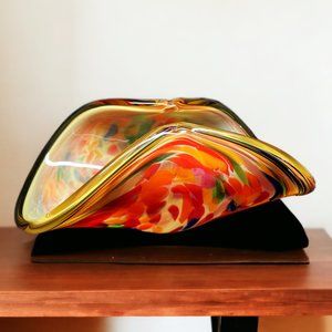 VTG Murano White Crystal Mélange Swirl Hand Made Art Glass Centerpiece Italy